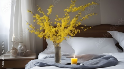 forsythia on the bed
