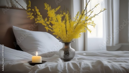 forsythia on the bed

