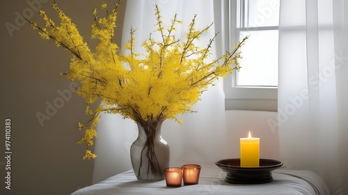 forsythia on the bed
