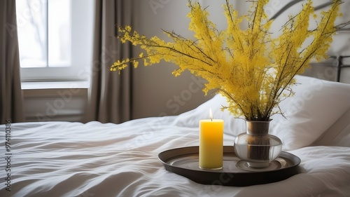 forsythia on the bed

