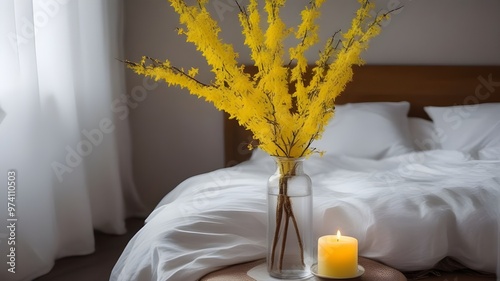 forsythia on the bed
