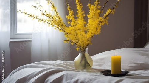 forsythia on the bed
