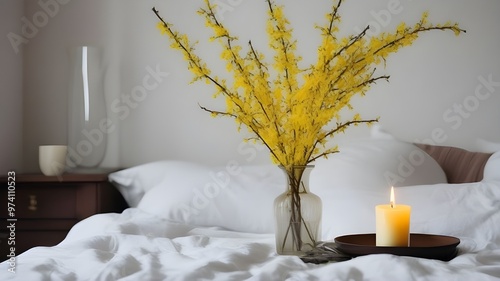 forsythia on the bed
