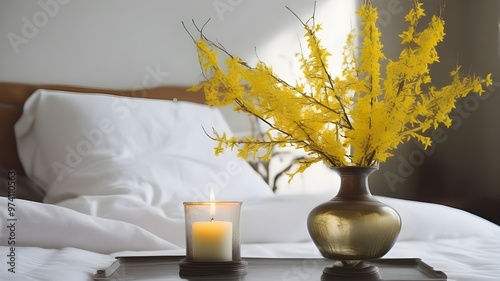 forsythia on the bed
