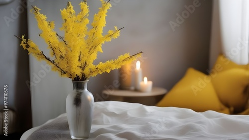 forsythia on the bed
