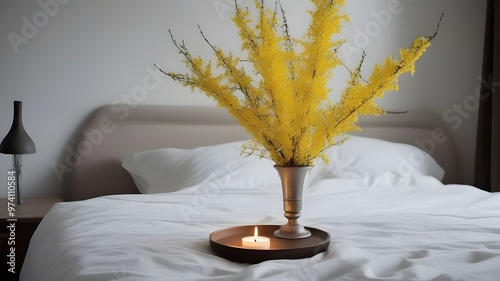 forsythia on the bed
