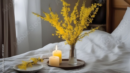 forsythia on the bed

