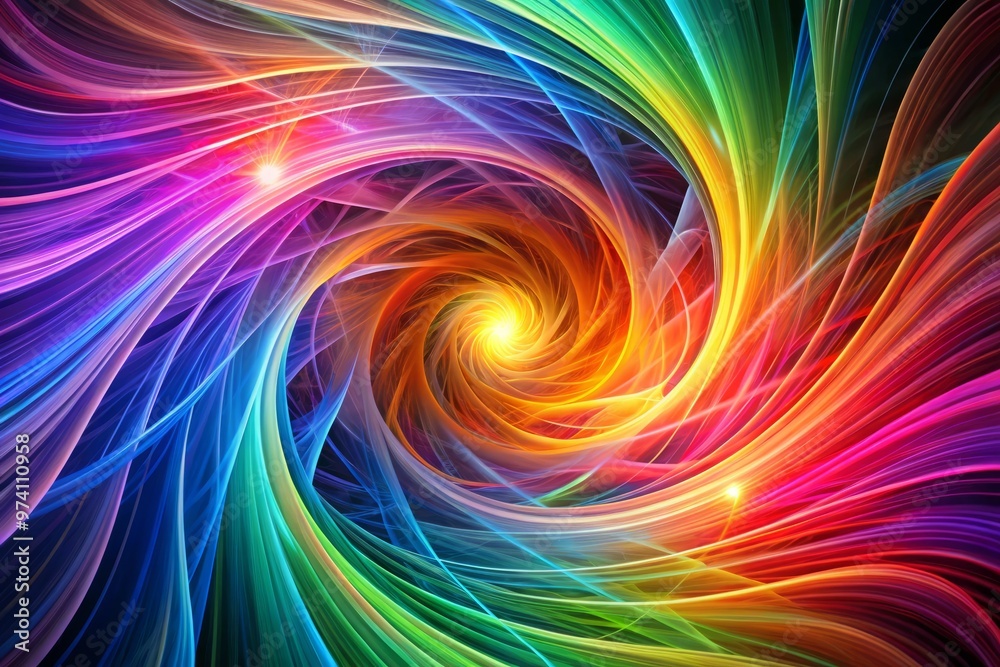 Fototapeta premium Colorful swirling vortex of abstract curved lines and shapes, symbolizing dynamic energy, movement, and transformation