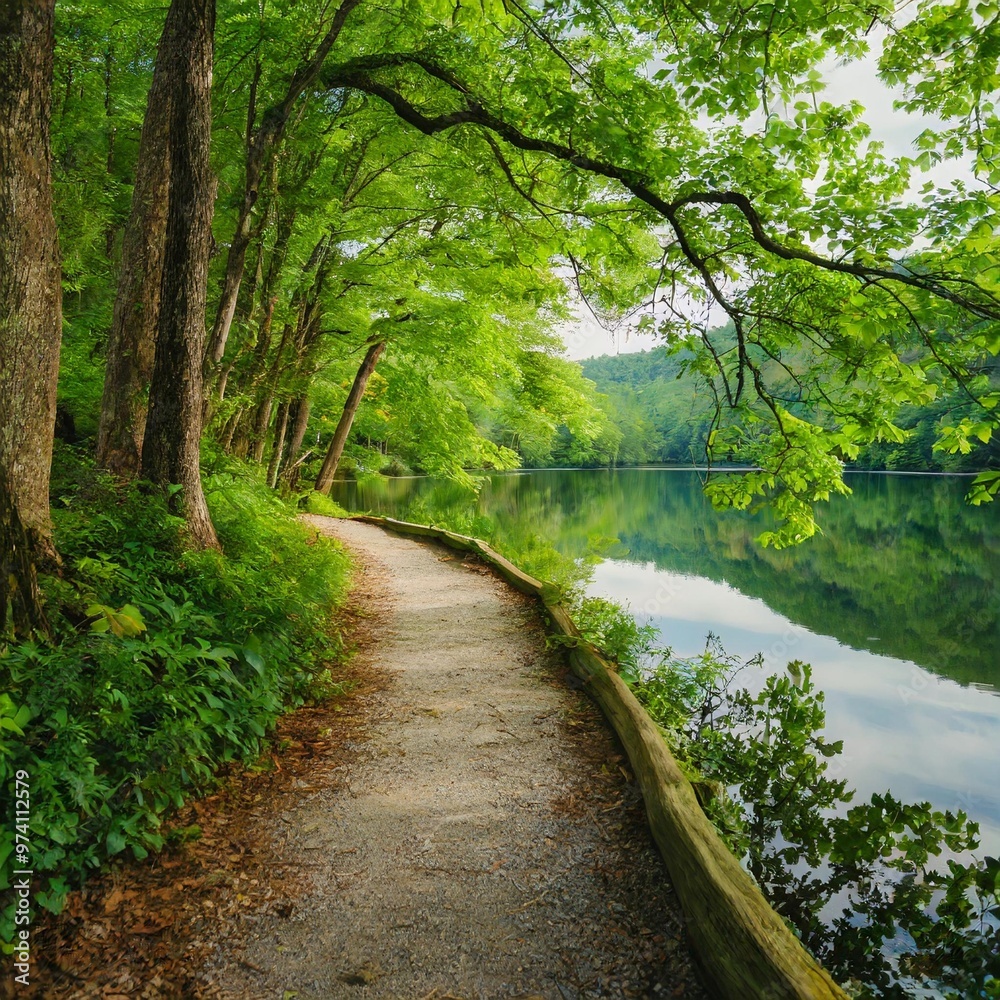 Lush green forest nature background with depth of field for a serene and tranquil atmosphere Lush green forest nature background with depth of field for a serene and tranquil atmosphere