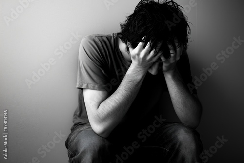 depressive image of a man in black and white colors