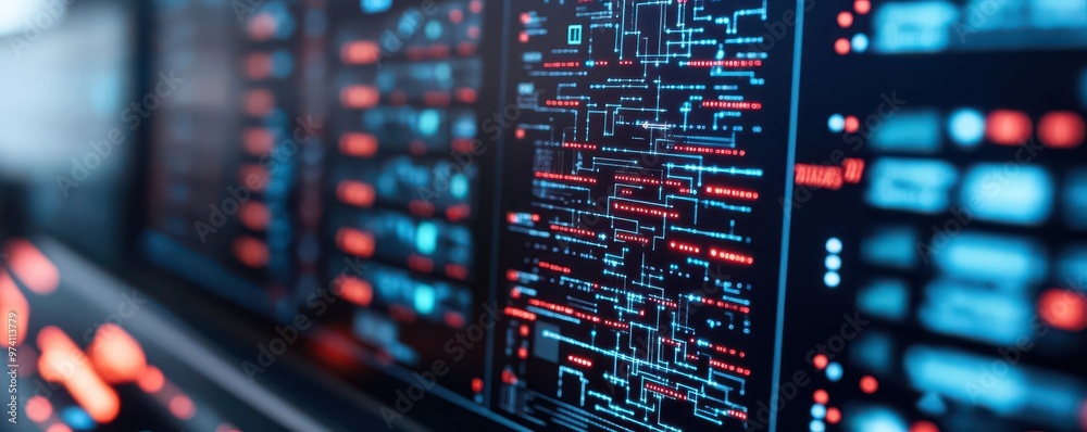 Artificial intelligence circuits overlaying a traditional stock market floor, AI in traditional finance, robotic takeover of manual trading Artificial intelligence circuits overlaying a traditional stock market floor, AI in traditional finance, robotic takeover of manual trading