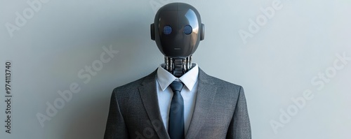 AI-driven robot wearing a suit and tie, managing an investment portfolio, professional AI, robot handling high-level financial investments photo