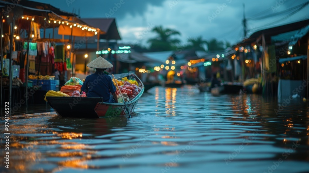 Obraz premium Floating market of the Kalimantan community. Traders use boats