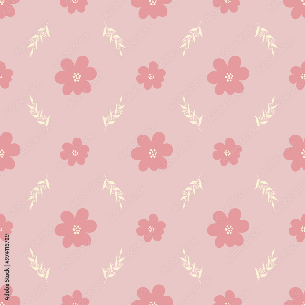 Simple floral pattern seamless background. Abstract seamless flower pattern vector on pink background. Simple floral pattern seamless background. Abstract seamless flower pattern vector on pink background.