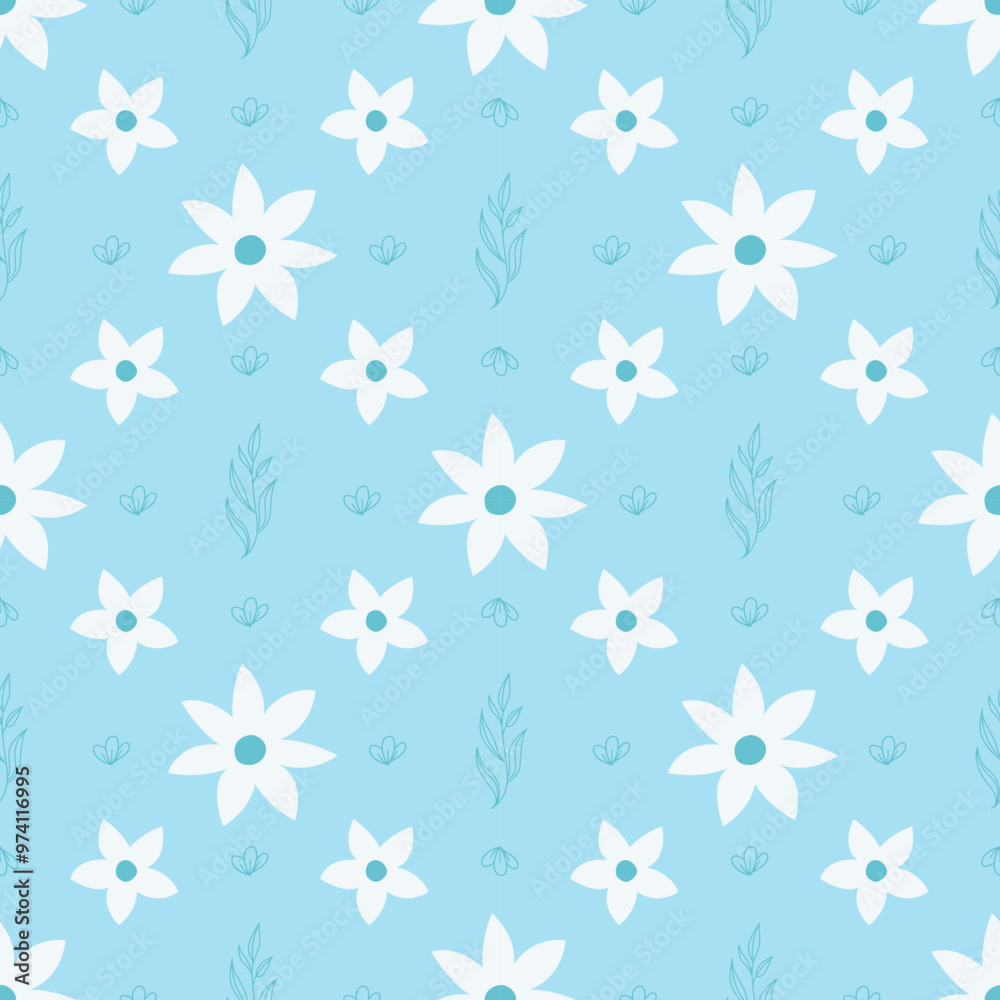 Cute seamless pattern with abstract flowers and leaves. Simple floral pattern vector background. Vector floral seamless wallpaper. Cute seamless pattern with abstract flowers and leaves. Simple floral pattern vector background. Vector floral seamless wallpaper.