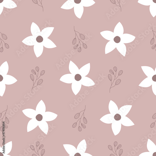 Organic flat abstract floral pattern background vector. Simple flower pattern seamless wallpaper.