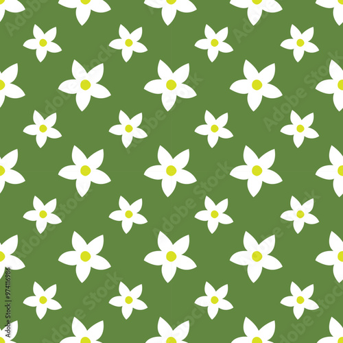 Floral seamless pattern with blooming flowers. Simple cute modern pattern seamless background. Vector floral background with green.