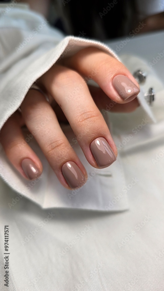 Fototapeta premium The beauty of the natural nails. Perfect clean manicure. New trendy nail arts on young women hand