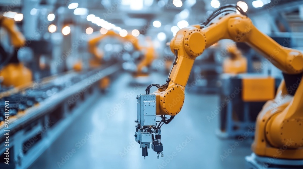 robotic arm assembly line in an automobile factory robotic arm assembly line in an automobile factory