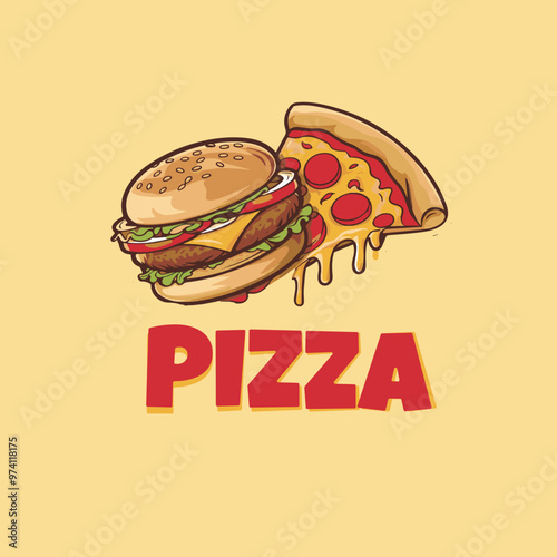Creative Minimalist Burger and Pizza Restaurant Logo Design Vector