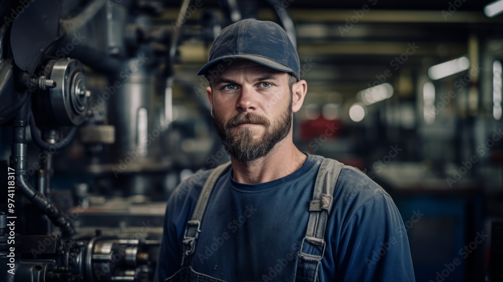 Portrait of Caucasian man industry worker working in factory warehouse. Neural network ai generated art Portrait of Caucasian man industry worker working in factory warehouse. Neural network ai generated art