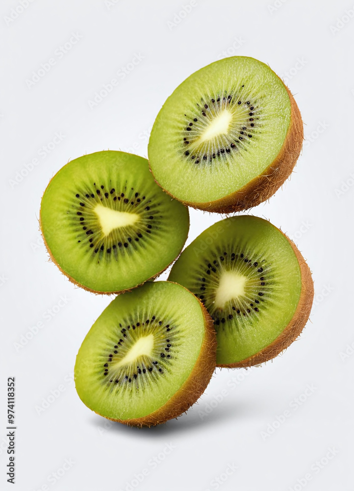 Fototapeta premium beautiful kiwi fruit flying in the air, food fresh fruit photography, isolated in white background
