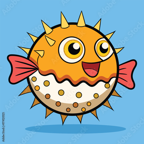 Hand drawn puffer fish vector cartoon illustration
