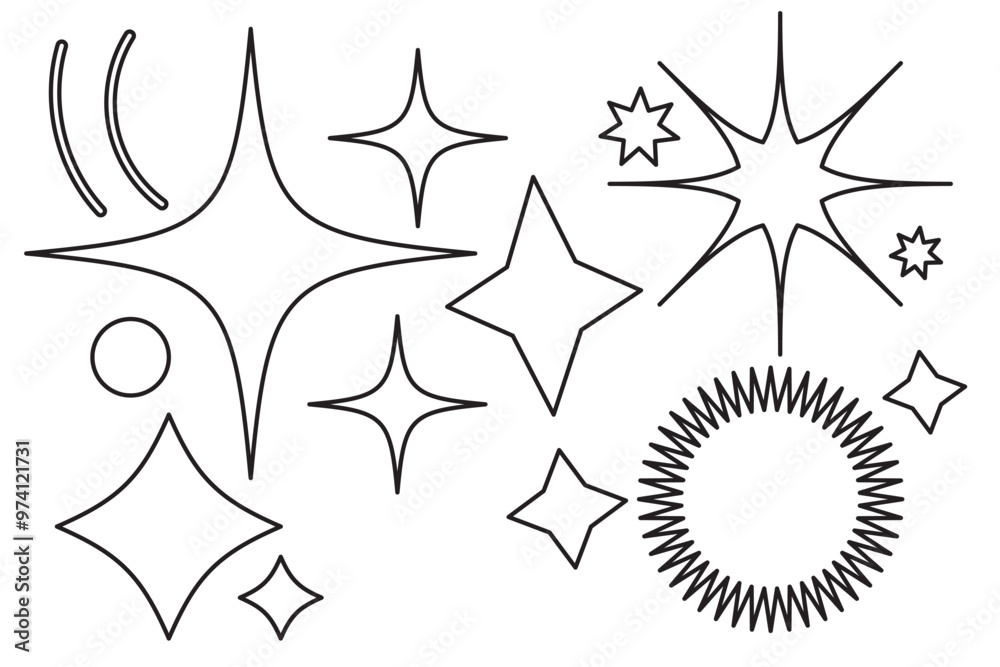 Set of original star sparkle shapes. Abstract shine effect vector sign. Retro futuristic bright vector icons collection. Glowing light effect, twinkle templates stars and bursts, shiny flash Set of original star sparkle shapes. Abstract shine effect vector sign. Retro futuristic bright vector icons collection. Glowing light effect, twinkle templates stars and bursts, shiny flash