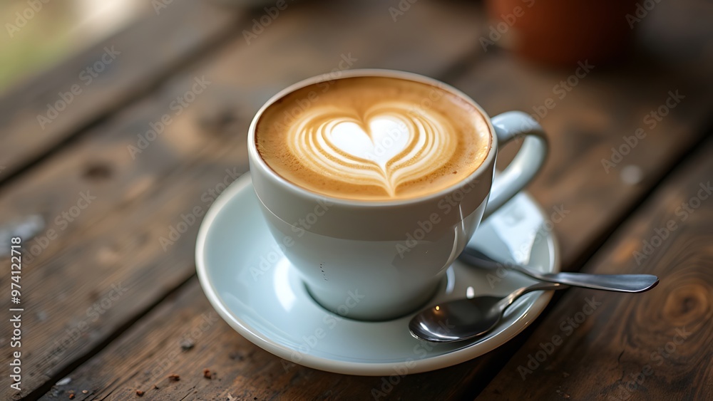 Cup of coffee with heart-shaped latte art, elegantly placed on a white saucer. Perfect for coffee lovers, cafes, and food photography projects. Cup of coffee with heart-shaped latte art, elegantly placed on a white saucer. Perfect for coffee lovers, cafes, and food photography projects.
