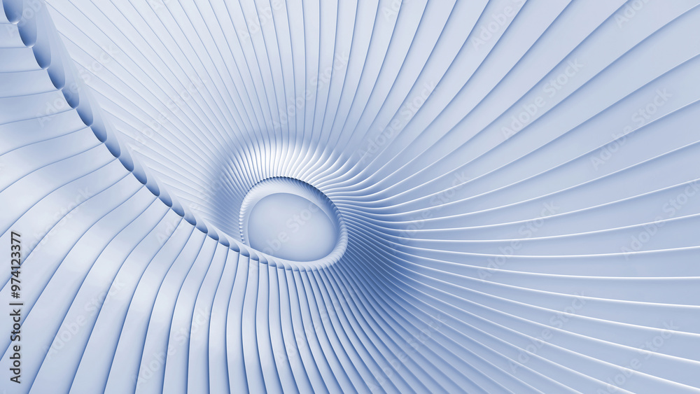Naklejka premium Abstract silver blue background, 3d wavy stripes pattern, interesting spiral architectural minimal wallpaper.