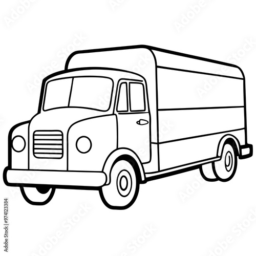 retro lorry outline coloring book page line art drawing