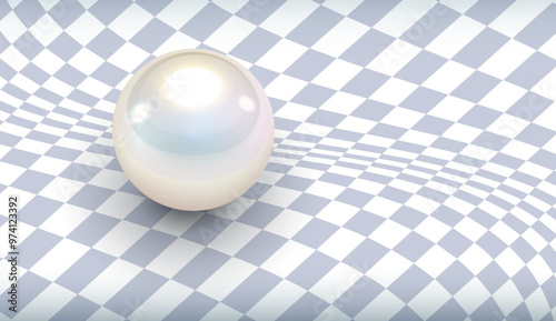 Opalescence pearl on a checkered, white and gray background.