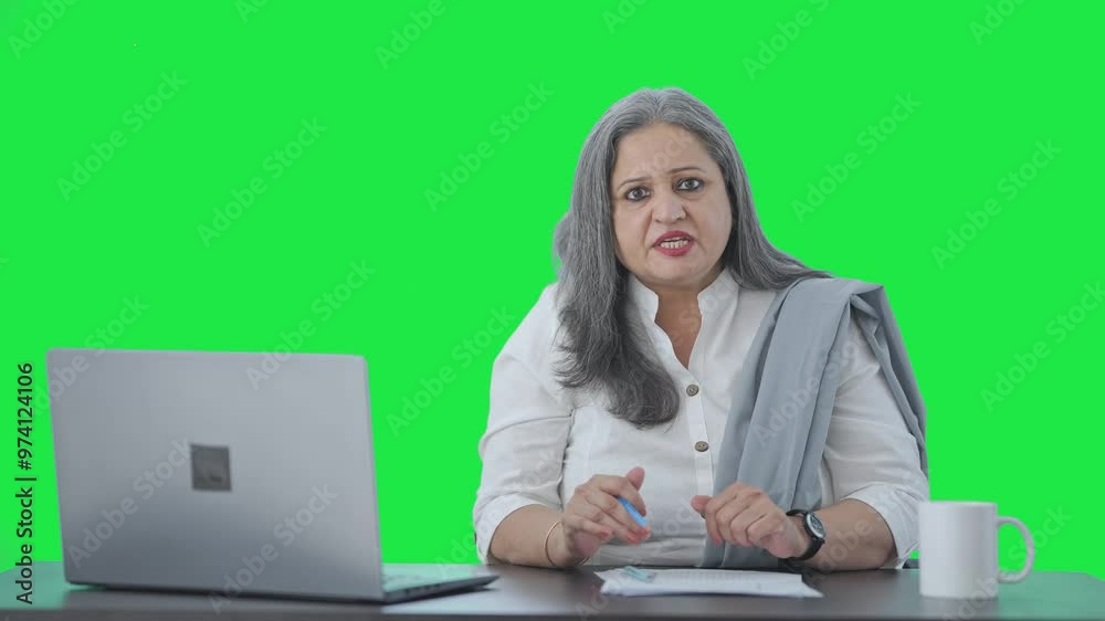 Angry Indian senior businesswoman shouting to someone Green screen Angry Indian senior businesswoman shouting to someone Green screen