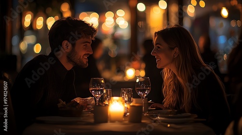 Romantic couple enjoying dinner in an elegant