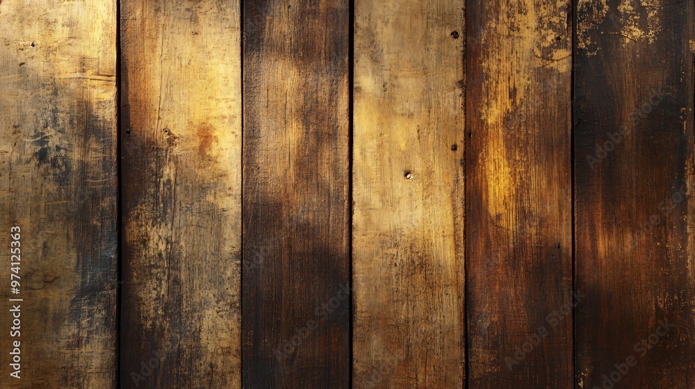 Fototapeta premium Closeup of rustic, weathered wood planks with a natural wood grain pattern.