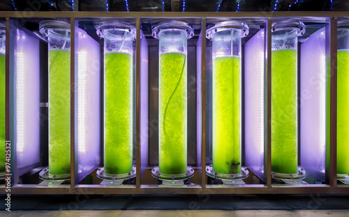 Algae fuel biofuel industry lab researching for alternative to fossil algae fuel or algal biofuel. photo