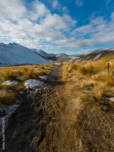 Beautiful sunny day at Lindis Pass, New Zealand. photo