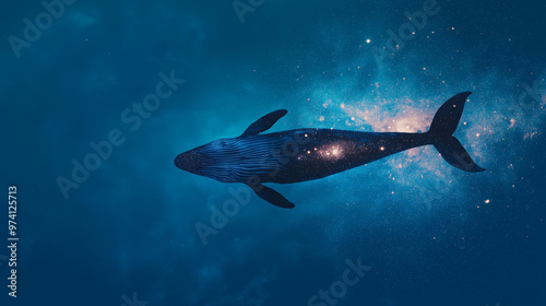 Peaceful Whale Swimming Through Ethereal Galaxy with Star Reflections