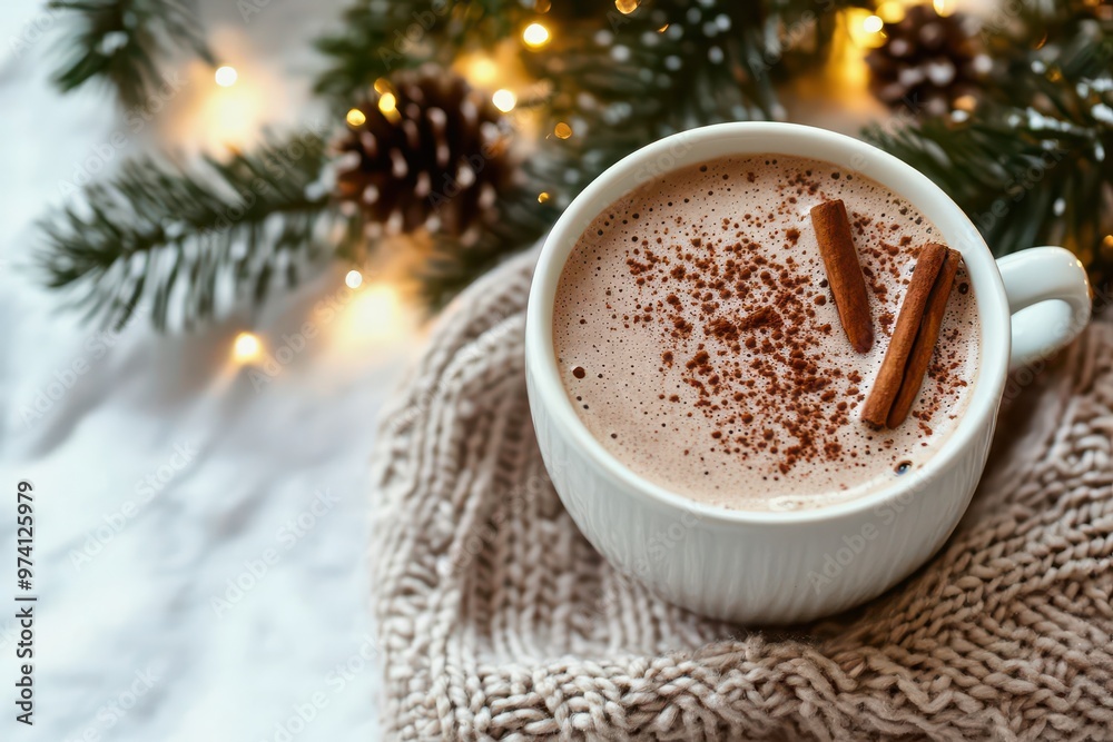 A cozy cup of hot chocolate topped with cinnamon, perfect for winter gatherings by the fireplace. A cozy cup of hot chocolate topped with cinnamon, perfect for winter gatherings by the fireplace.