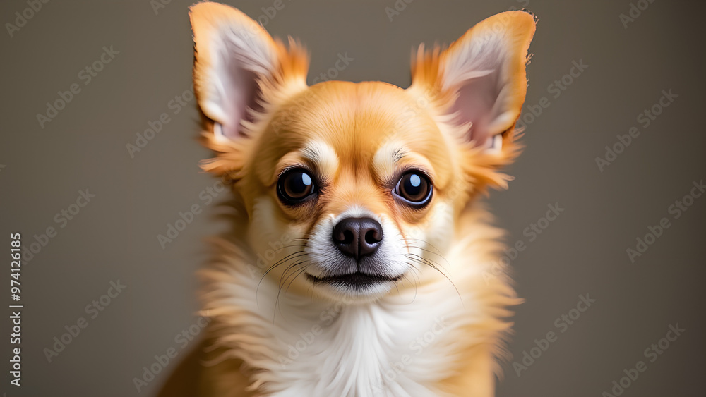 A golden long coat Chihuahua that lives for a long time Face seen from the front A golden long coat Chihuahua that lives for a long time Face seen from the front