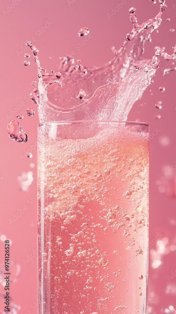 Water splashing into a glass with pink background. Water splashing into a glass with pink background.