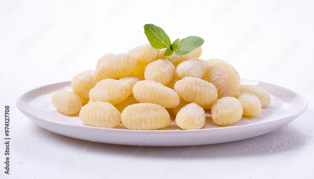 Italian Food, Gnocchi on white background isolated. Italian Food, Gnocchi on white background isolated.