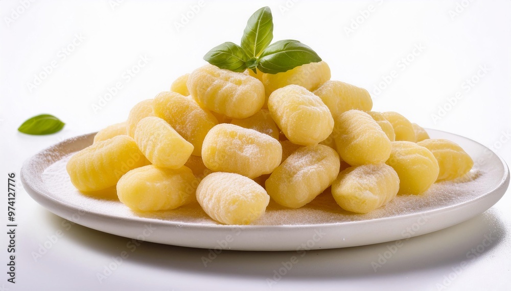 Italian Food, Gnocchi on white background isolated. Italian Food, Gnocchi on white background isolated.