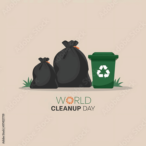 Vector illustration for World Cleanup Day featuring garbage bags and a recycling bin ideal for promoting waste reduction environmental cleanup and sustainability initiatives during global cleanup even