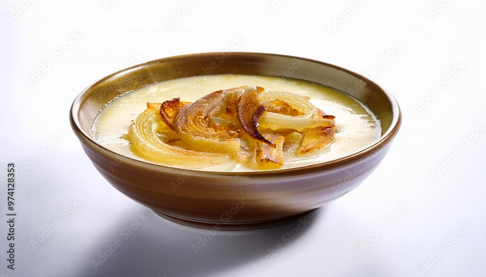 France Food, Soupe à l'oignon on white background isolated. France Food, Soupe à l'oignon on white background isolated.