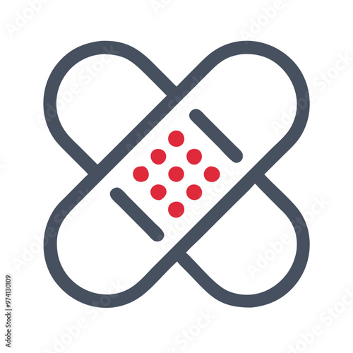 Bandage icon, healing mood, with red dots on a white background