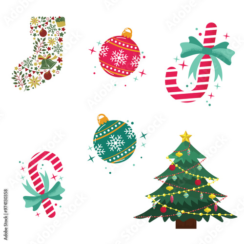 Christmas elements in the isolated white transparent background, PNG Christmas traditional vector elements, and attributes  