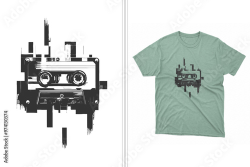 graffiti of a retro cassette t-shirt design, tape graphic artwork
