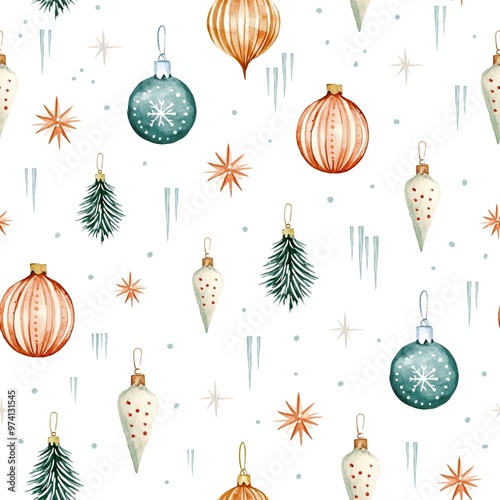 seamless pattern watercolor cute winter houses, natural colors, clipart, white background