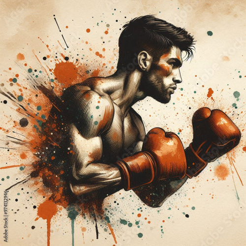 Dynamic boxer artwork with vibrant colors and powerful energy splashes